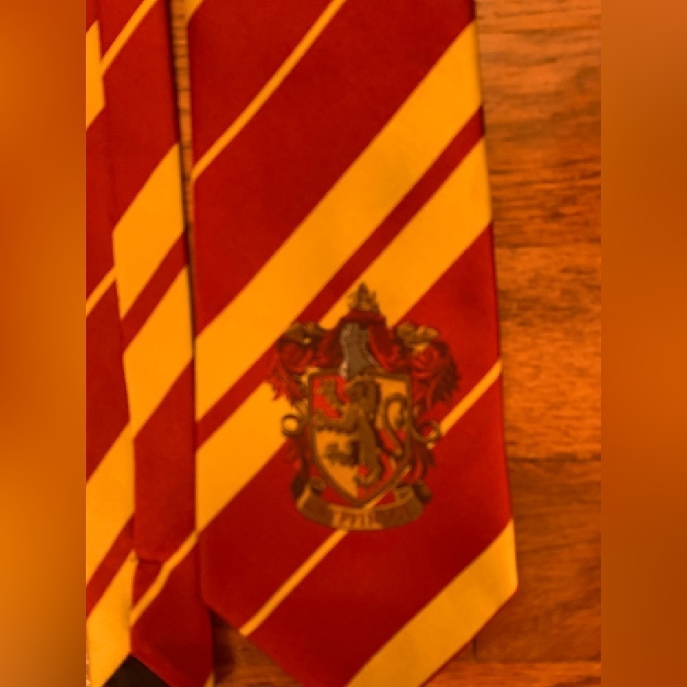 MENS COSPLAY HARRY POTTER PREPPY TIE RED GOLD CREST UNI STRIPE - Picture 2 of 4
